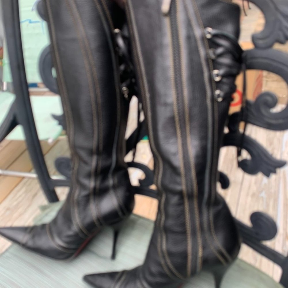 Sexy Boots, Leather, red sole, dagger emblem, size 37